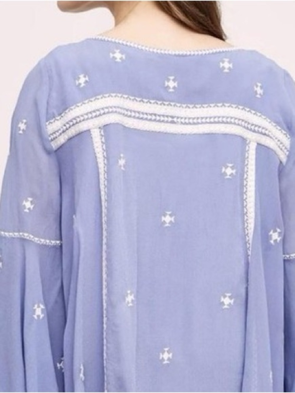 Anthropologie Floreat Adena Blue Embroidered Boho Peasant Blouse Size 0 - Picture 3 of 8